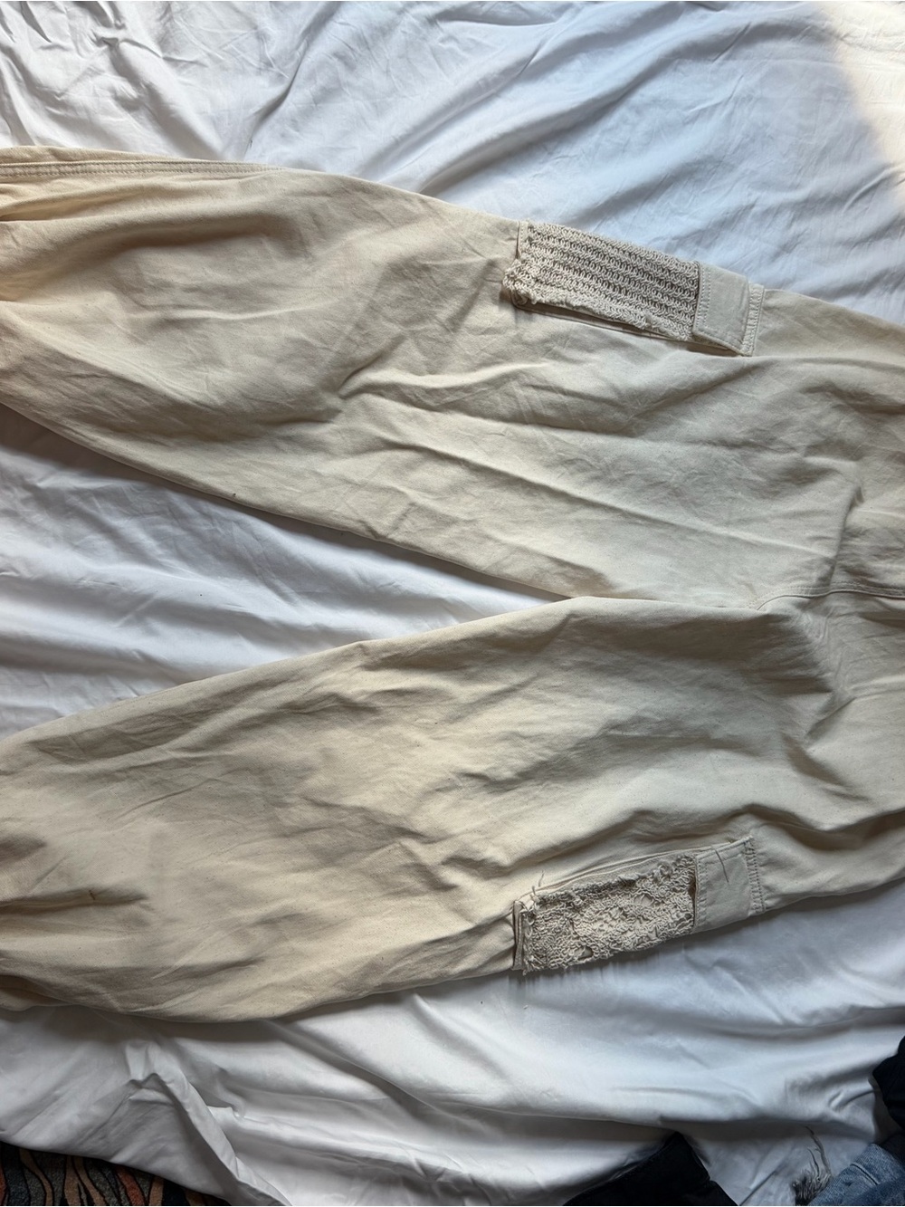 POL Cream Cargo Pants with Patch Pocket Accents